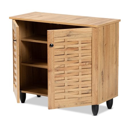 Baxton Studio Winda Modern and Contemporary Oak Brown Finished Wood 2-Door Shoe Cabinet 189-11987-ZORO